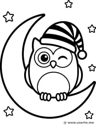 A coruja piscando na lua crescente