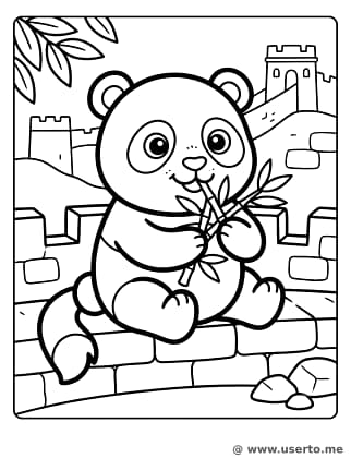 Kleiner Panda isst Bambus an der Chinesischen Mauer