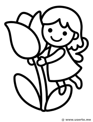 거대한 꽃을 안아주는 요정