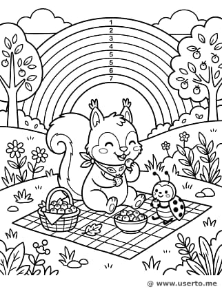 Squirrel Picnic under a Rainbow