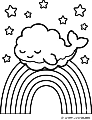 Baleia de nuvem sonolenta num arco-íris