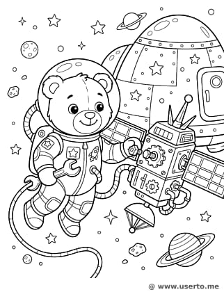 Urso Espacial Consertando um Satélite