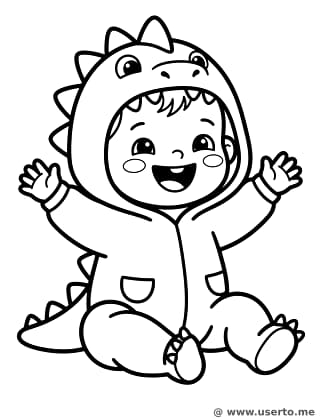 공룡 옷을 입은 아기