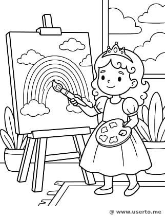 Princesa Artista Pintando um Arco-Íris