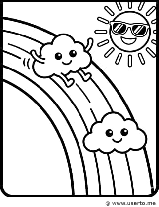 Die Regenbogenrutsche der hüpfenden Wolkengeister