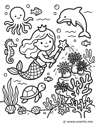 Princesa Sirena Pintando el Arrecife de Coral
