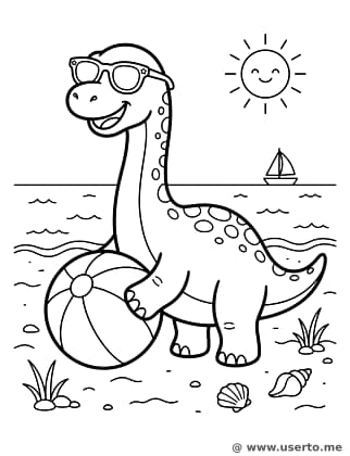 해변에서 노는 브라키오사우루스