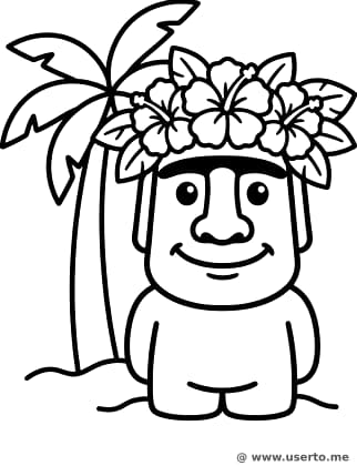A coroa de flores do Moai sorridente