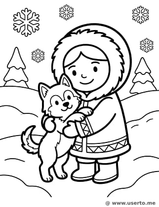 Schneeprinzessin und Husky-Welpe