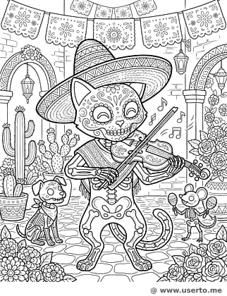 Zucker-Skelett-Mariachi-Katze