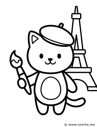 Glückliches Kätzchen am Eiffelturm