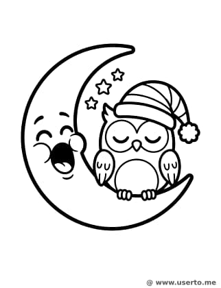 Gähnender Mond und schläfrige Eule