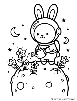Conejito Cósmico Jardineando en un Asteroide
