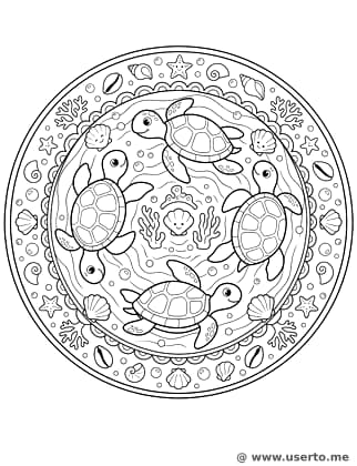 Mandala de Tartarugas Marinhas Tropicais