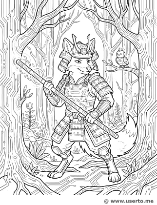 Raposa ronin na floresta de neon