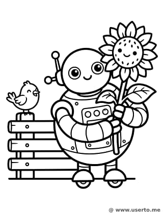 Das Blumengeschenk des freundlichen Roboters