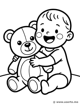Glückliches Baby und großer Teddy