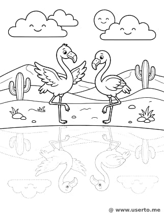 Tanzende Flamingos auf dem Salzspiegel