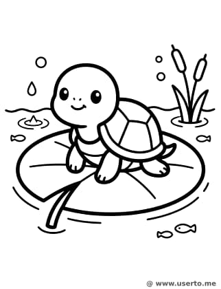 Baby Turtle Riding a Floating Leaf