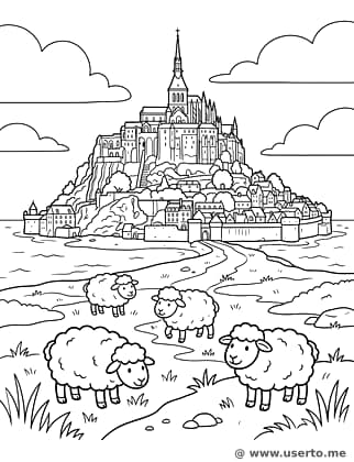 Castillo en la Isla y Ovejas Esponjosas