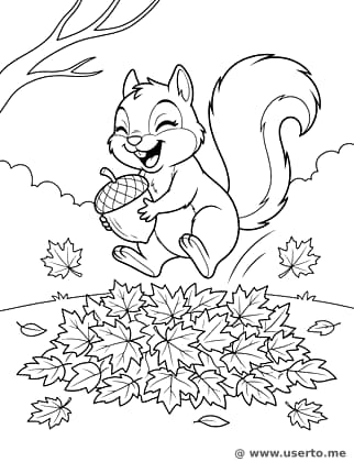 Das Herbstlaub-Hüpfen des Eichhörnchens