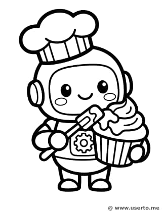Chibi Robô Confeitando Cupcakes
