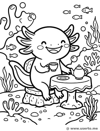 Festa do chá do axolote subaquático