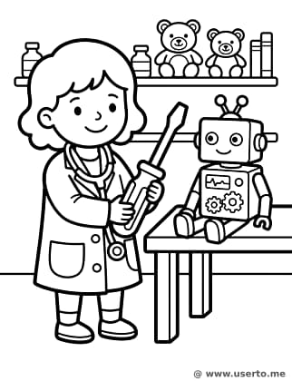 Toy Doctor Fixing a Friendly Robot