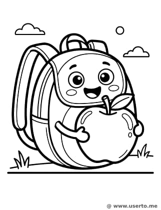 O lanche de maçã da mochila feliz