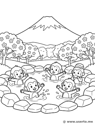 Dia de spa dos macacos de neve no Monte Fuji