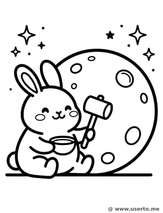 El pastel de arroz del conejo de la luna