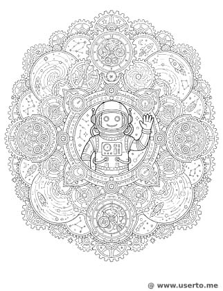 Cosmic Robot Gear Galaxy Mandala