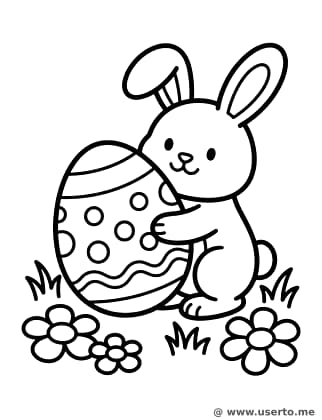 Häschen umarmt ein Frühlingsei