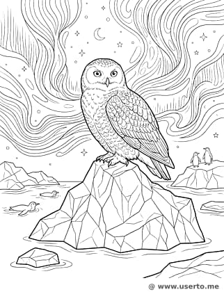 Búho ártico observando la aurora boreal