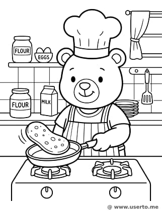 Bear Chef Cooking Pancakes