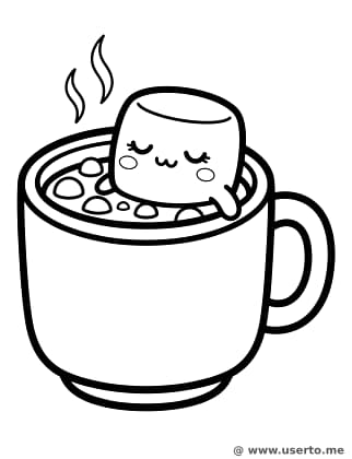 핫코코아 속의 졸린 마시멜로