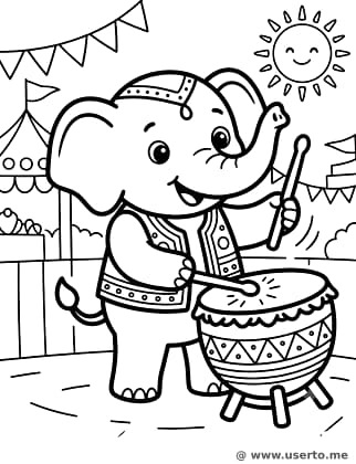 Bebê Elefante Tocando Tambores Tradicionais