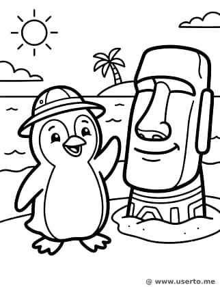 Playful Penguin at Moai Statues