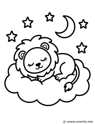 폭신한 구름 위의 졸린 사자