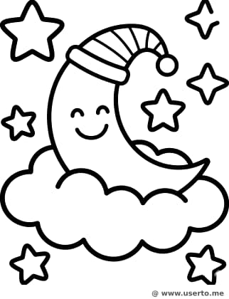 Schläfriger Mond mit Schlafmütze