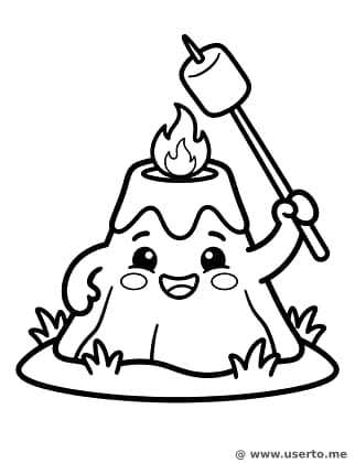 A Happy Volcano Toasting Marshmallows