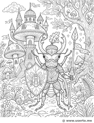 Der Hirschkäfer-Ritter im Pilzschloss