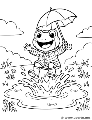 Salto en el Charco en un Día de Lluvia