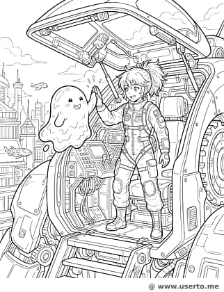 Mech Pilot Girl and Giant Slime
