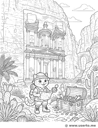 O gato explorador na antiga Petra