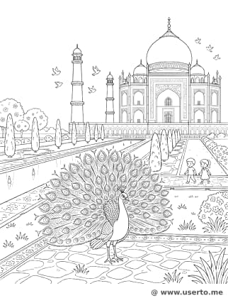 El jardín de los pavos reales del Taj Mahal
