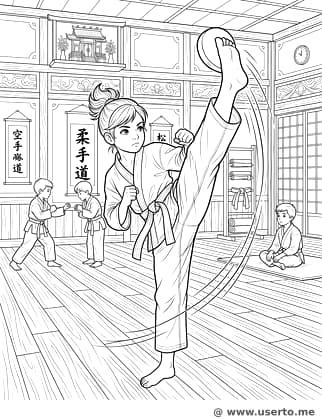 역동적인 가라데 발차기