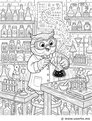 마법 약을 만드는 부엉이 과학자